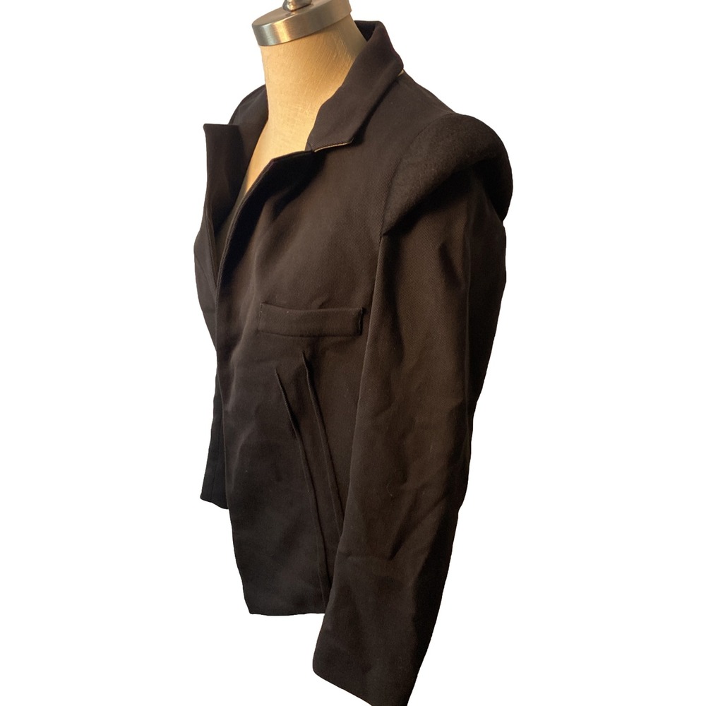 Julie Haus Black Tan BlazerLeather Combo Asymmetric Cut Size 4 USA Designer - Picture 4 of 10